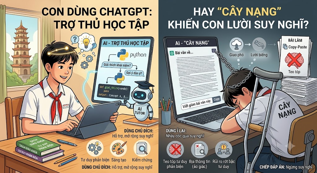Con dùng ChatGPT làm bài tập: Trợ thủ học tập hay "cây nạng" khiến con lười suy nghĩ?
